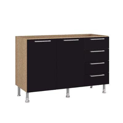 Balcão Cozinha Ditália Aspen 2 Portas 4 Gavetas Carvalho Preto Cd-104