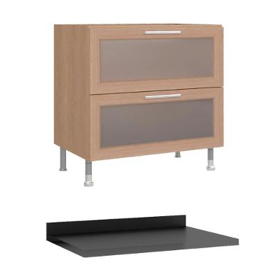 Balcão Cozinha Ditália Aspen 2 Gavetas Vidro Cv Tampo Preto Cd-108