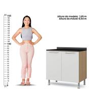 Balcão Cozinha Ditália Aspen 2 Portas Com Tampo Cd-102 Carvalho Branco