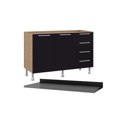 Balcão Cozinha Ditália Aspen Com Tampo Carvalho Preto Cd-104