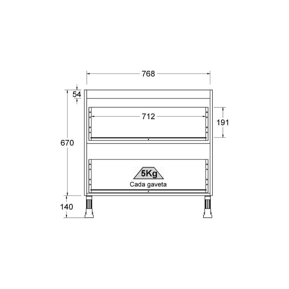 Balcão Cozinha Ditália Aspen 2 Gavetas Vidro Cv Tampo Pto Cd-108 - 6