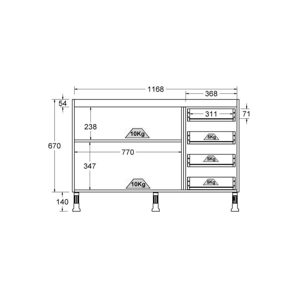 Balcão Cozinha Ditália Aspen 2 Portas 4 Gavetas Carvalho Branco Tampo Cd-104 - 3