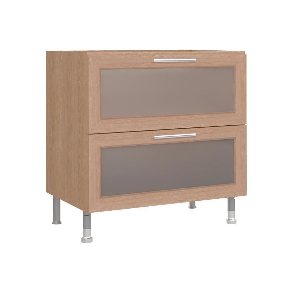 Balcão De Cozinha Ditália Aspen 2 Gavetas Vidro Carvalho Cd-108 - 1