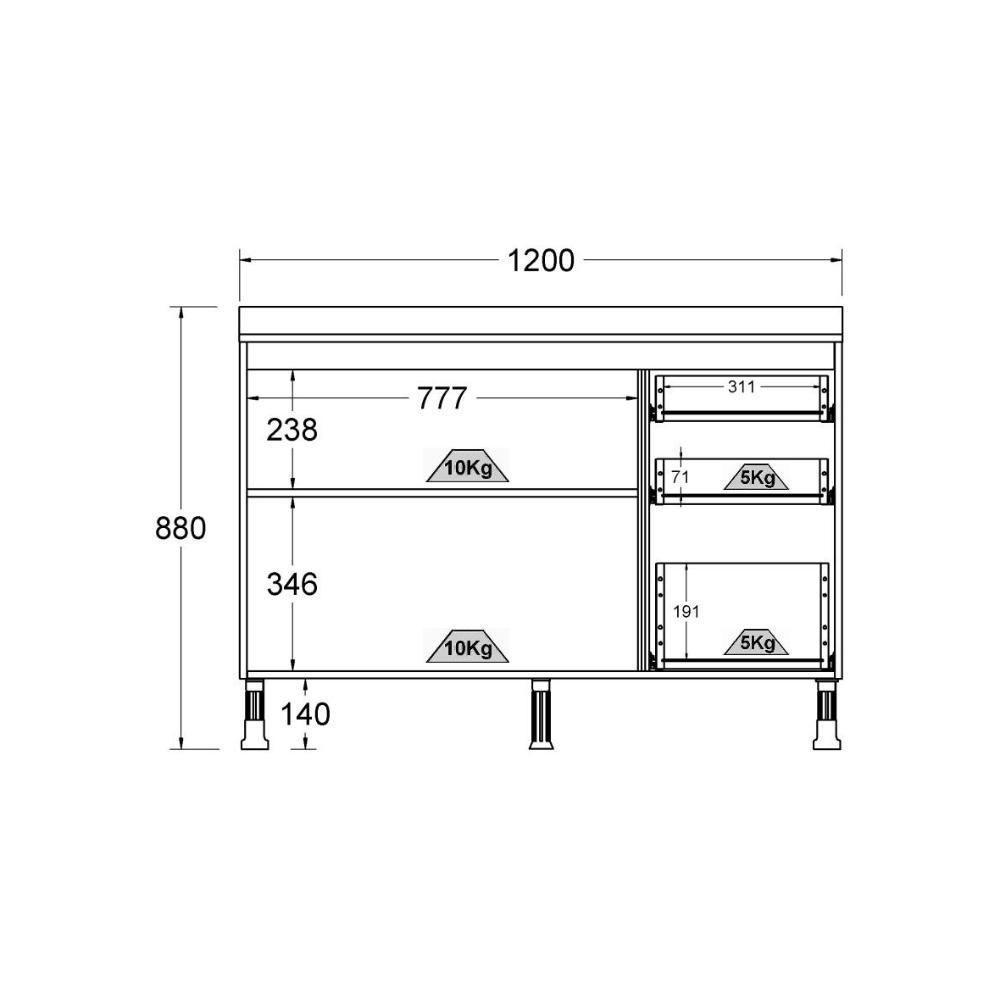 Balcão Cozinha Ditália Aspen Carvalho Branco Com Tampo Carvalho Cd-171 - 2
