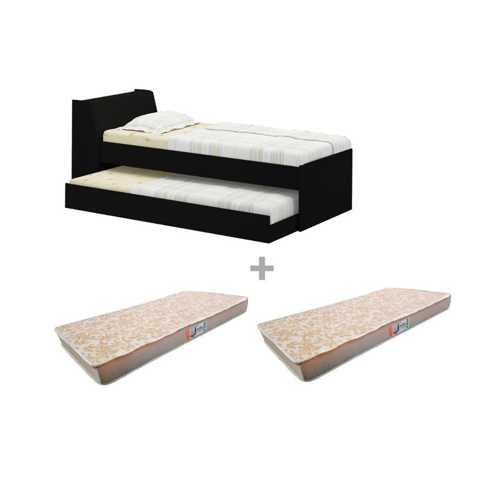 Cama Solteiro Bicama Com 2 Colchões Ditália Bb-28 Preto - 1