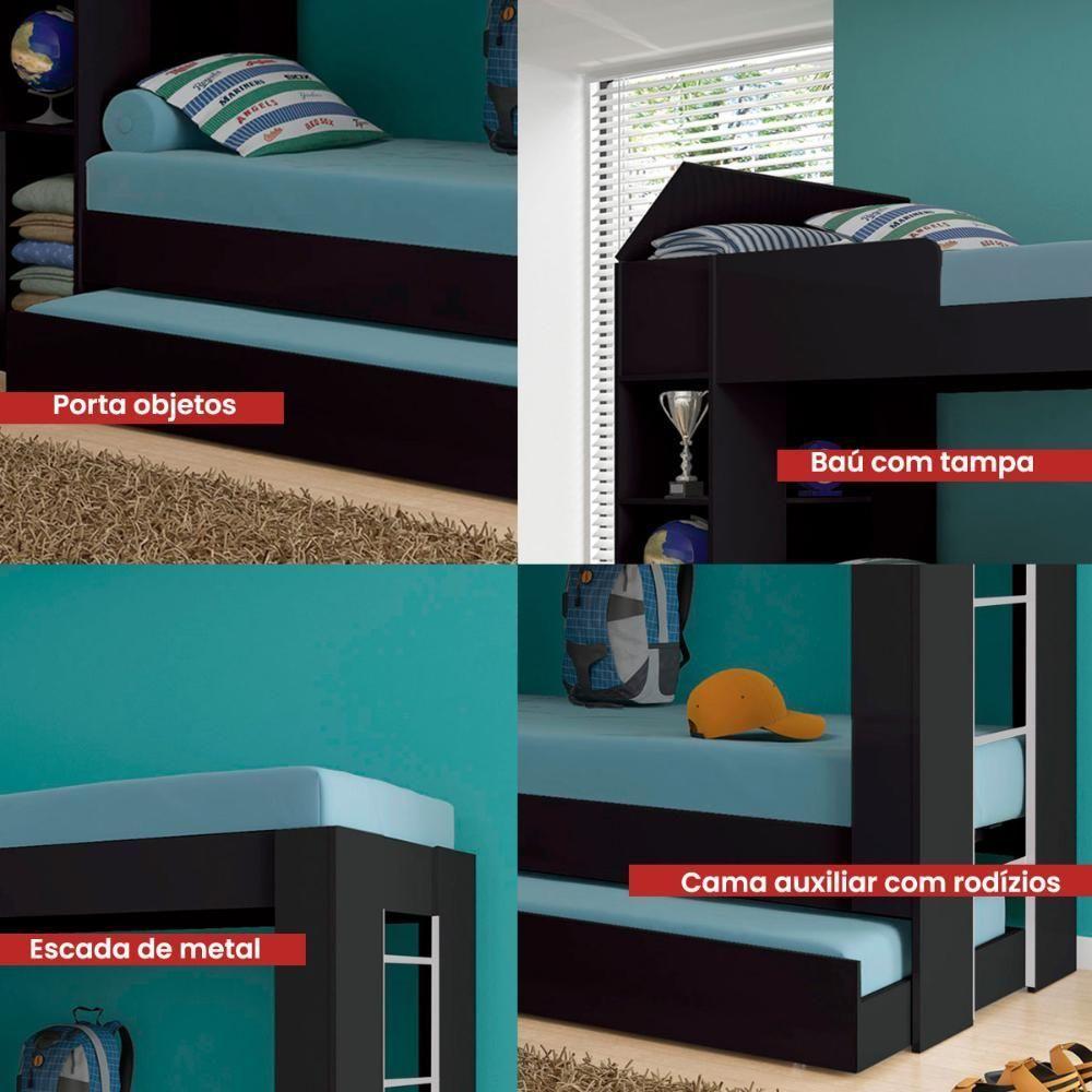 Beliche Cama Auxiliar Com 3 Colchões Ditália Treliche Cm-15 Preto - 8