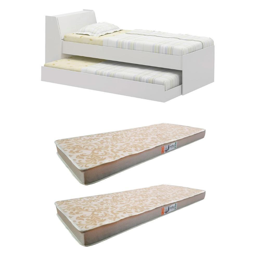 Cama Solteiro Bicama Com 2 Colchões Ditália Bb-28 Branco - 2