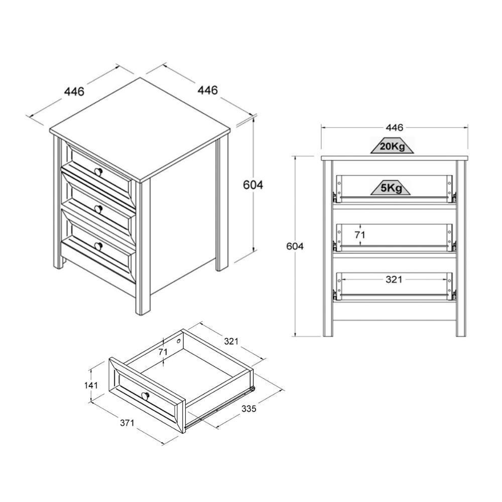 Mesa De Cabeceira Ditália 3 Gavetas Dm-111 Carvalho - 3