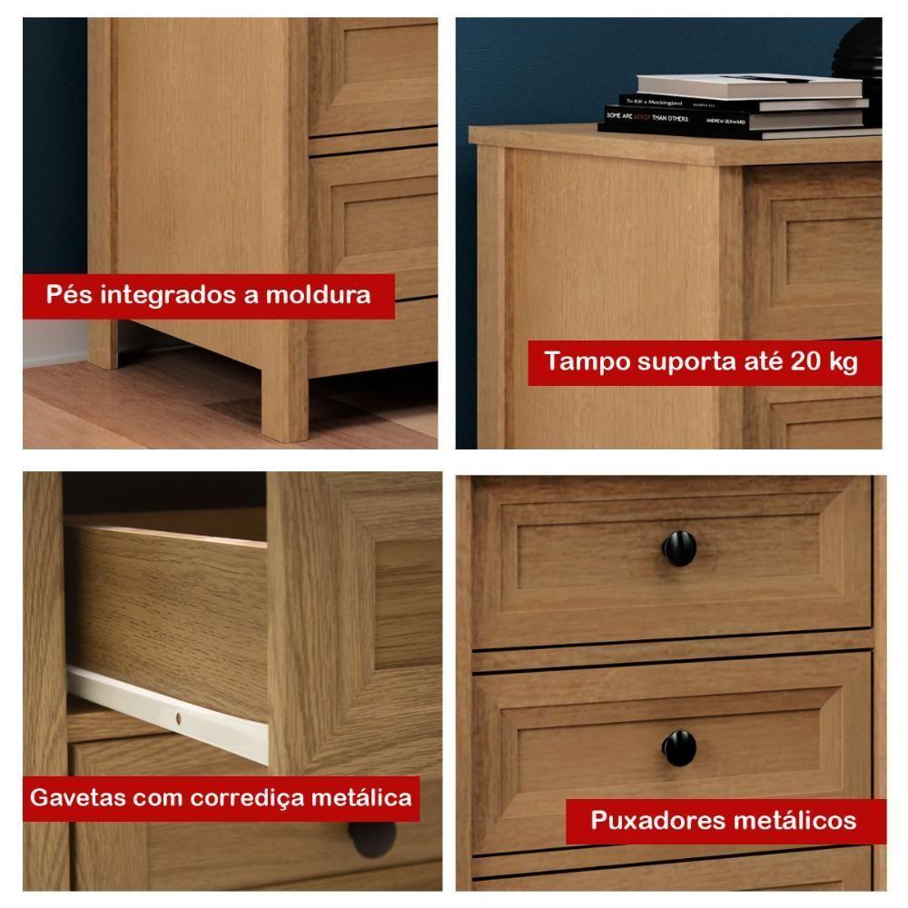 Mesa De Cabeceira Ditália 3 Gavetas Dm-111 Carvalho - 8