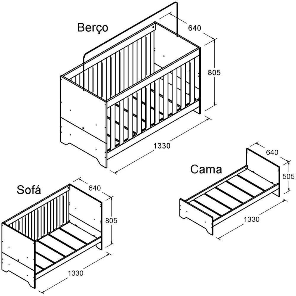 Berço Com Colchão Ditália Multifuncional 3x1 Bbi-51 Branco - 3