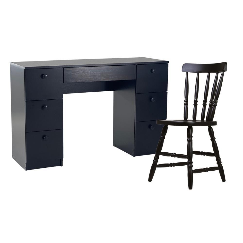 Mesa De Escritório Ditália 7 Gavetas Com Cadeira Pe-100 Preto - 1