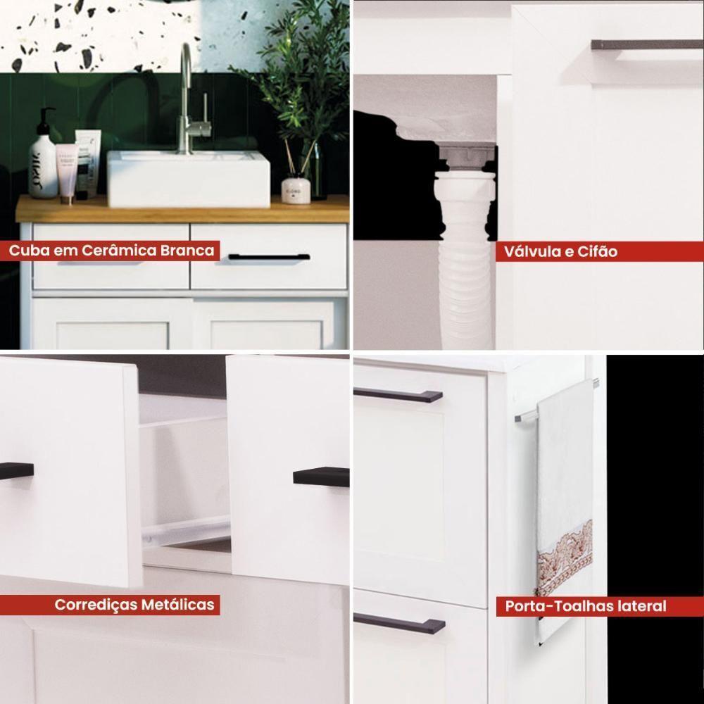 Gabinete Armário Banheiro Ditália Com Cuba + Espelho Bn-03 Branco - 4
