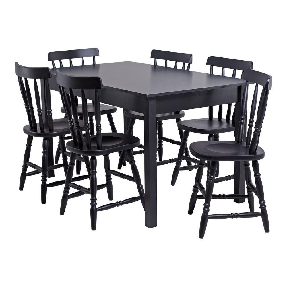 Mesa De Jantar Ditália Com 6 Cadeiras Ja-225 Preto - 1