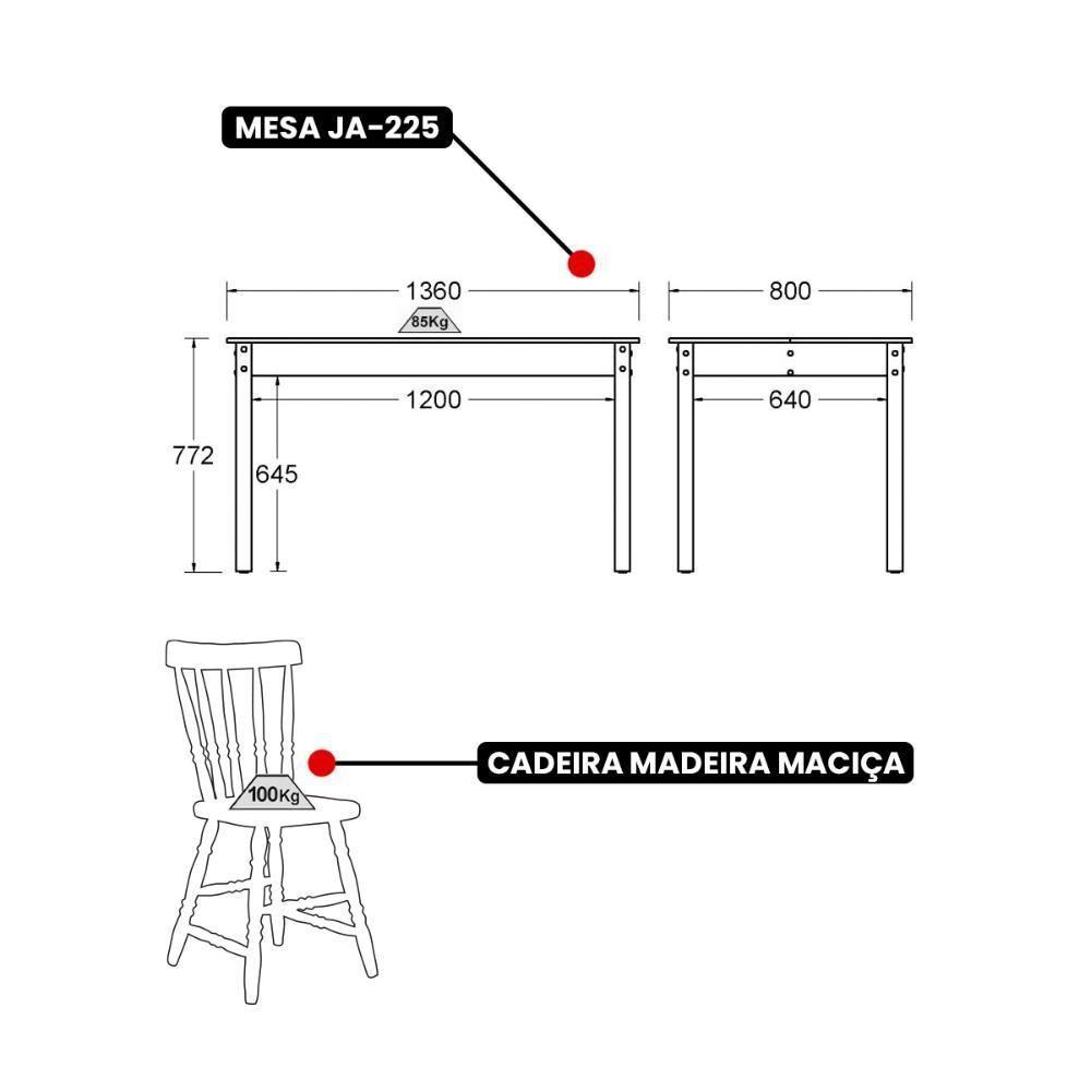 Mesa De Jantar Ditália Com 6 Cadeiras Ja-225 Preto - 4