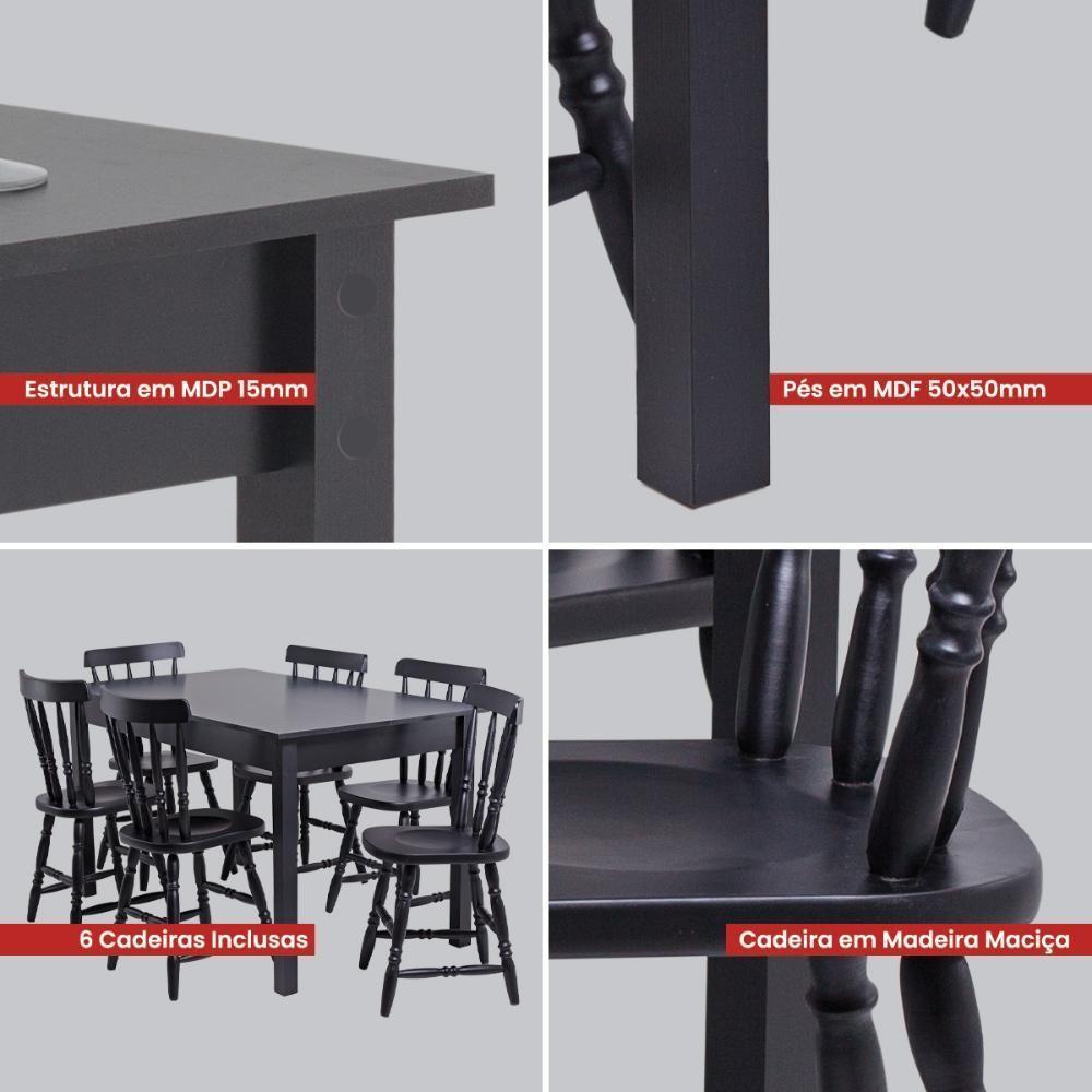 Mesa De Jantar Ditália Com 6 Cadeiras Ja-225 Preto - 8