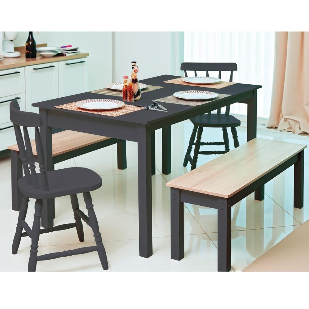 Mesa De Jantar Ditália 2 Bancos 2 Cadeiras Ja-220 + Ja-225 Preto - 2
