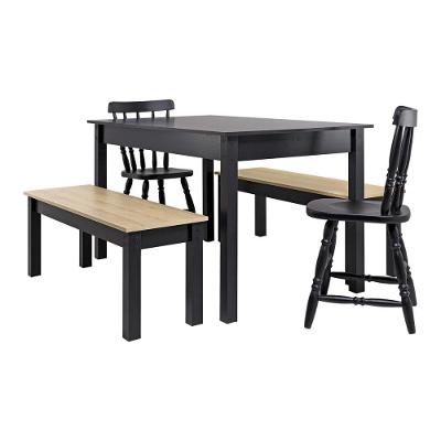 Mesa De Jantar Ditália 2 Bancos 2 Cadeiras Ja-220 + Ja-225 Preto