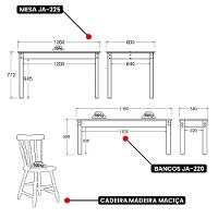 Mesa De Jantar Ditália 2 Bancos 2 Cadeiras Ja-220 + Ja-225 Preto
