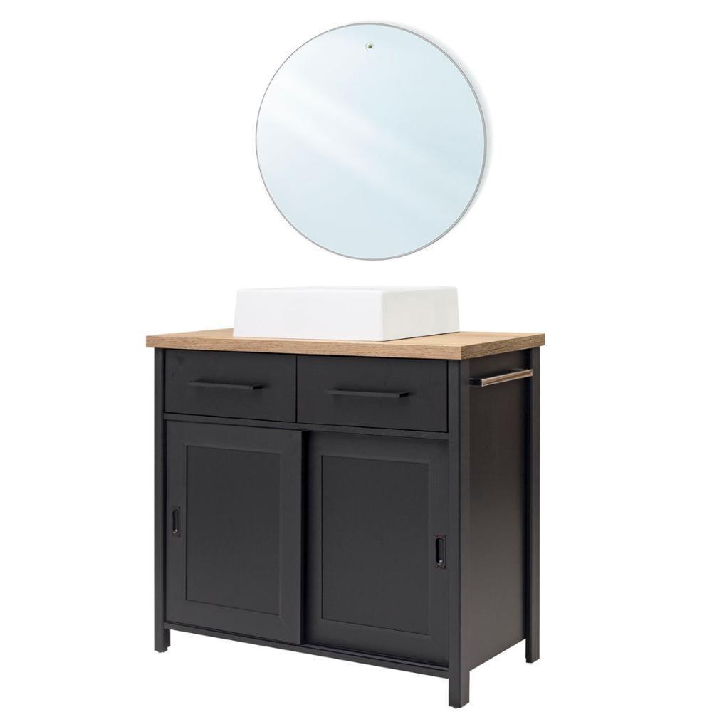 Gabinete Armário Banheiro Ditália Com Cuba + Espelho Bn-03 Preto - 2