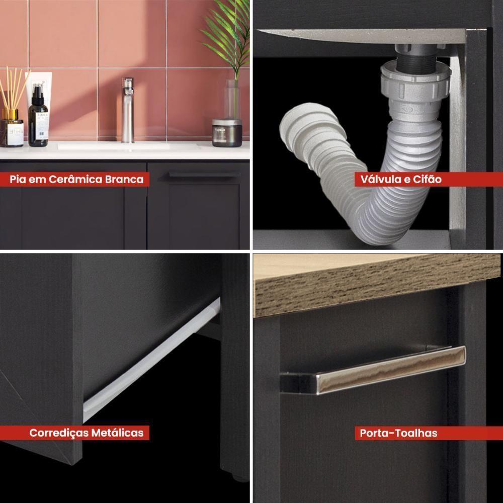 Gabinete Armário Banheiro Ditália Com Cuba + Espelho Bn-03 Preto - 8