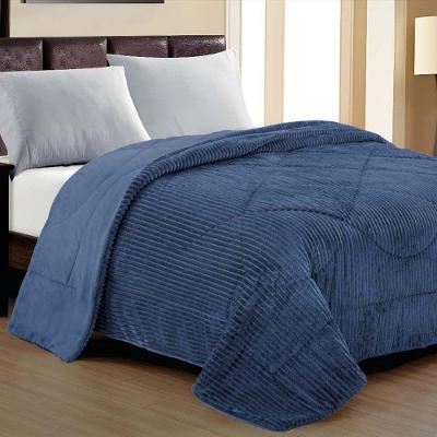 Cobertor Aveline Casal Queen Manta Plush Canelada 01 Peça Toque Macio - Azul Marinho