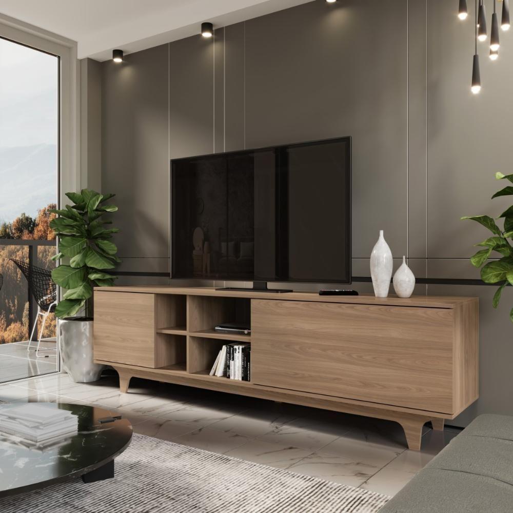 Rack Para Tv Até 75'' Com 2 Portas E Nichos 200cm Lars - Natural - 2