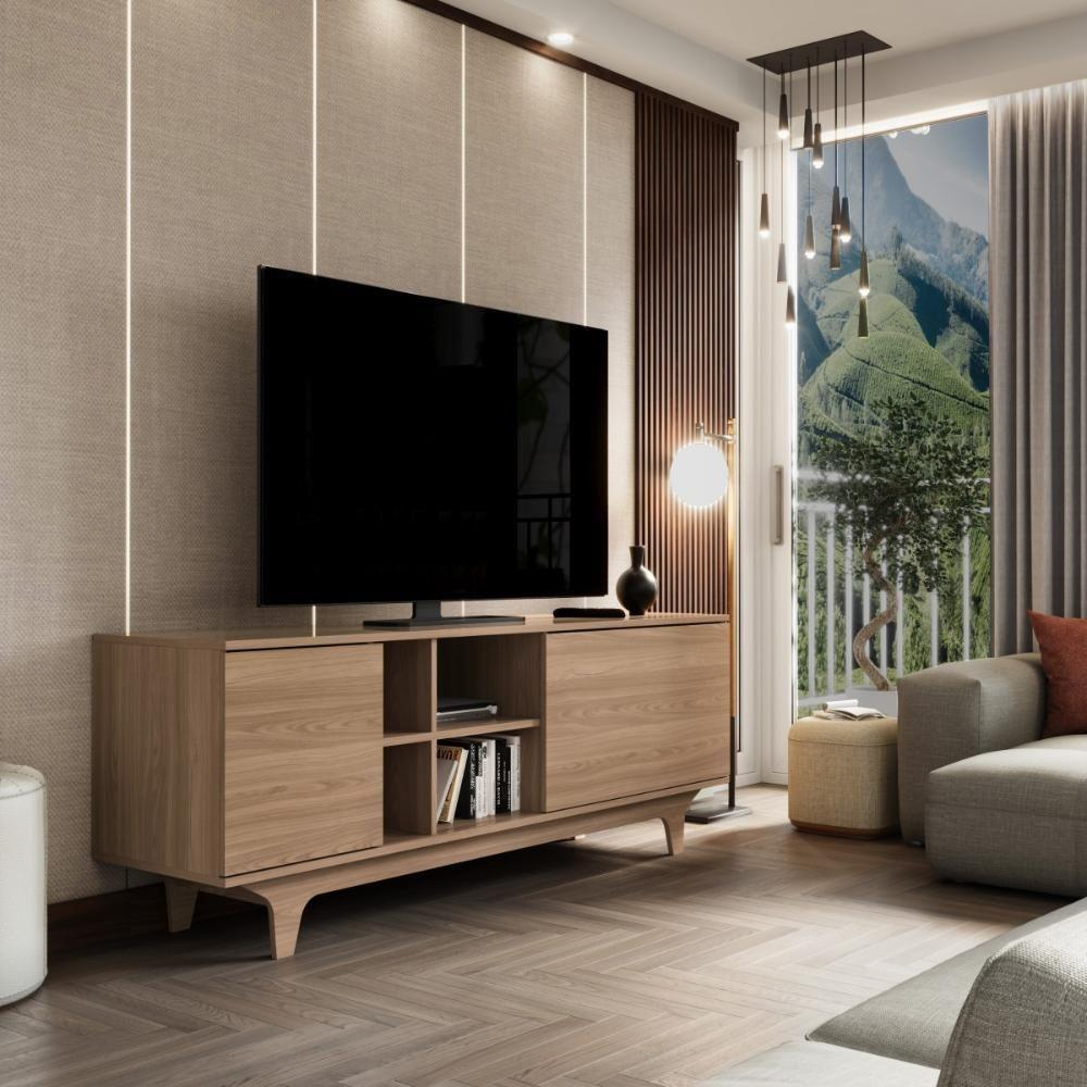 Rack Para Tv Até 65'' Com 2 Portas E Nichos 160cm Lars - Natural - 2