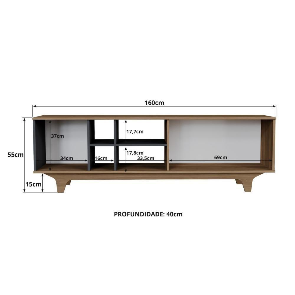 Rack Para Tv Até 65'' Com 2 Portas E Nichos 160cm Lars - Preto - 3