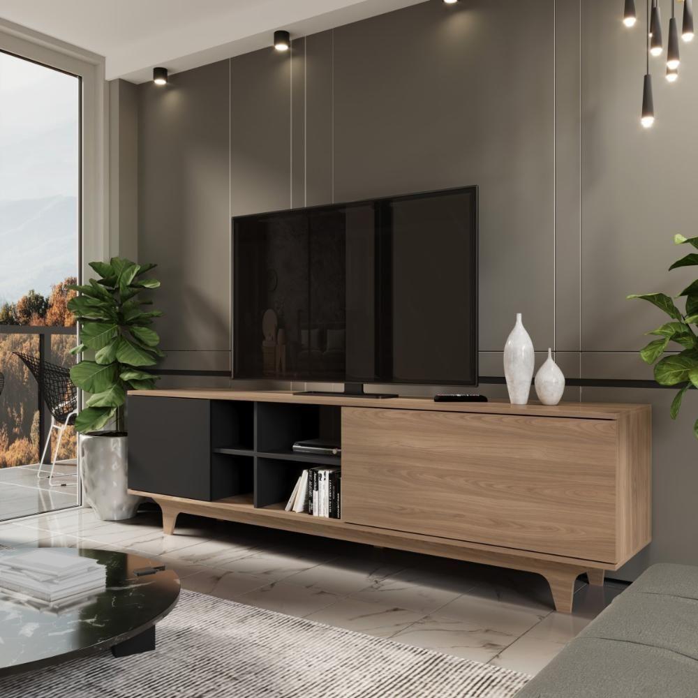 Rack Para Tv Até 75'' Com 2 Portas E Nichos 200cm Lars - Preto - 2