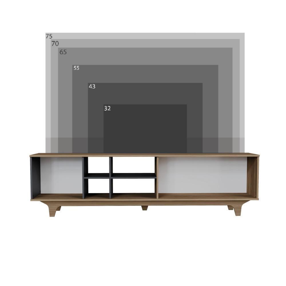 Rack Para Tv Até 75'' Com 2 Portas E Nichos 200cm Lars - Preto - 6