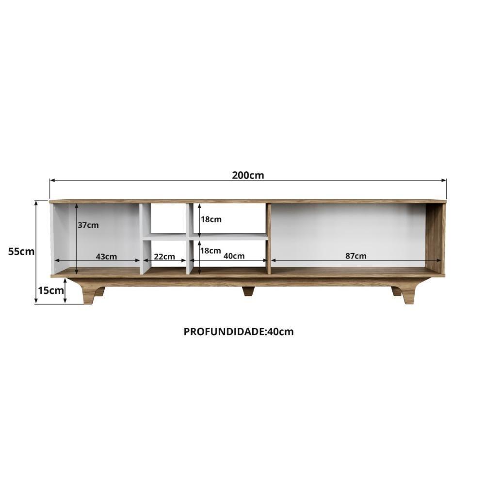 Rack Para Tv Até 75'' Com 2 Portas E Nichos 200cm Lars - Branco - 3