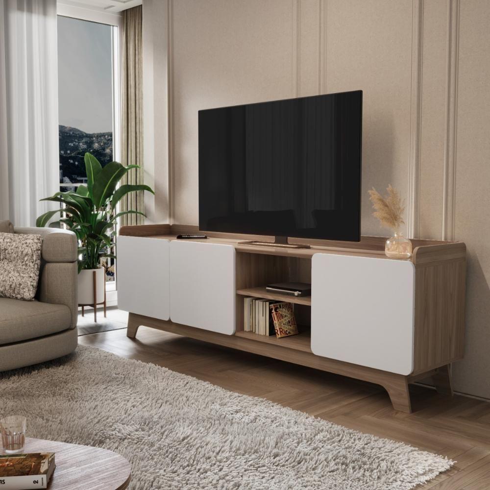 Rack Para Tv Até 75'' Com 3 Portas 200cm John - Natural/branco - 2