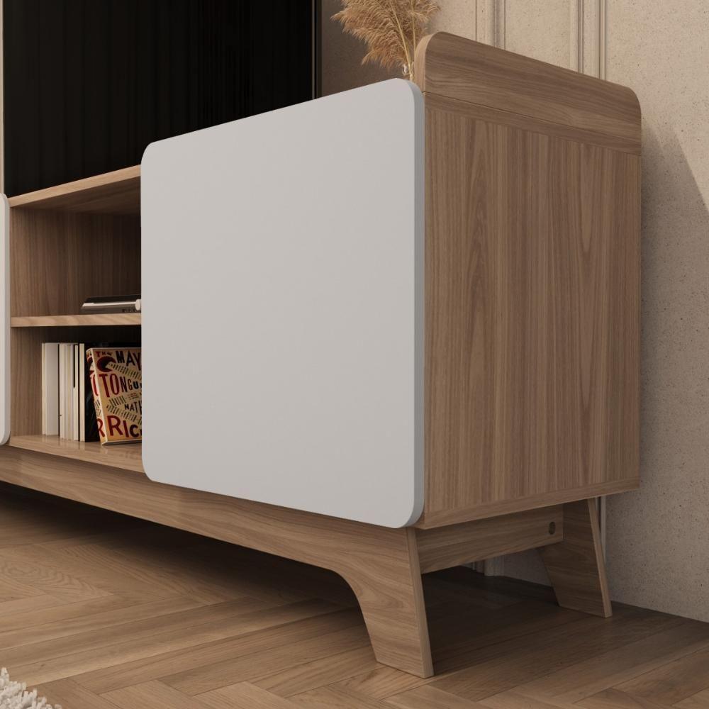 Rack Para Tv Até 75'' Com 3 Portas 200cm John - Natural/branco - 7