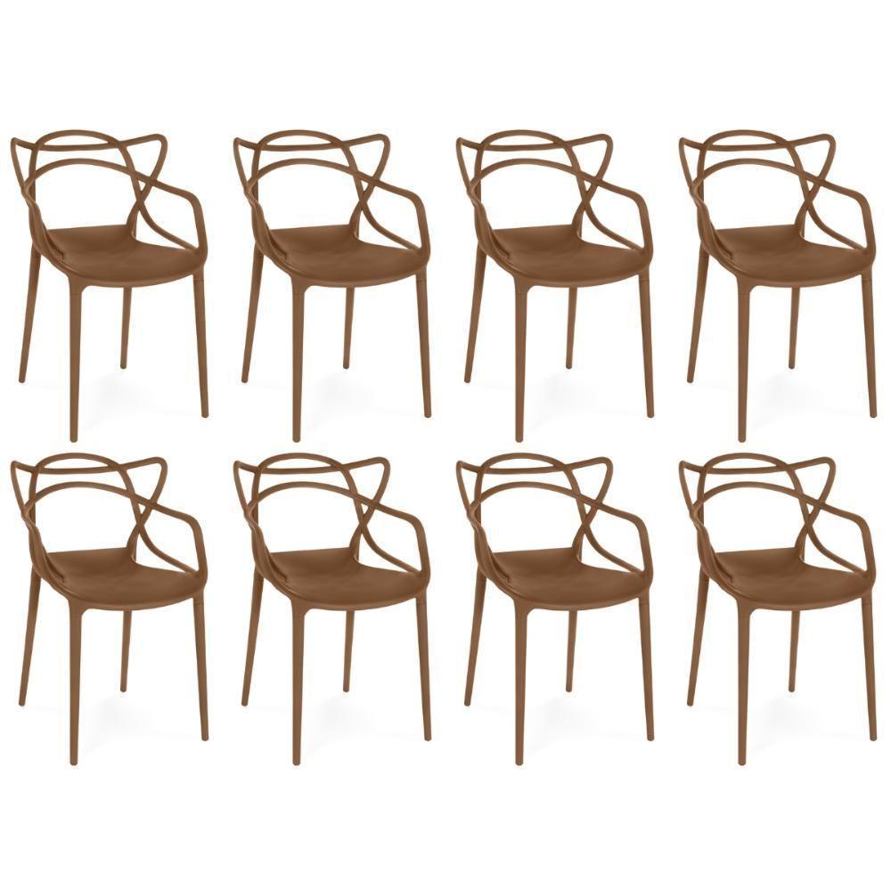 Kit 8 Cadeiras De Jantar Allegra Prática Empilhável - Marrom - 1