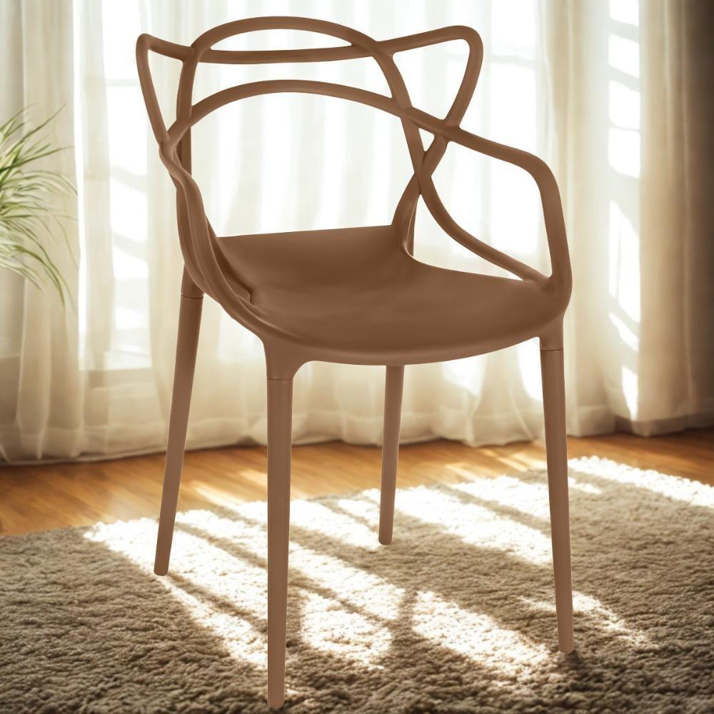 Kit 8 Cadeiras De Jantar Allegra Prática Empilhável - Marrom - 2