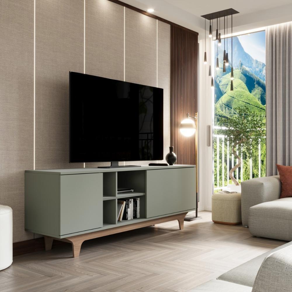 Rack Para Tv Até 65'' Com 2 Portas E Nichos 160cm Lars - Verde - 2