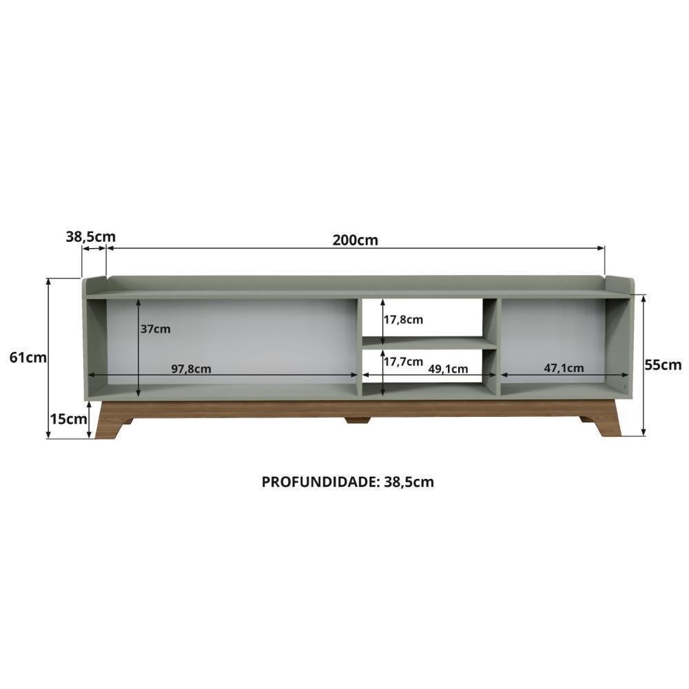 Rack Para Tv Até 75'' Com 3 Portas 200cm John - Verde - 3