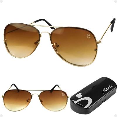 Oculos Sol Feminino Aço Inoxidavel Marrom Aviador + Case Lente Marrom Orginal Qualidade Premium