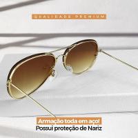 Oculos Sol Feminino Aço Inoxidavel Marrom Aviador + Case Lente Marrom Orginal Qualidade Premium - 5