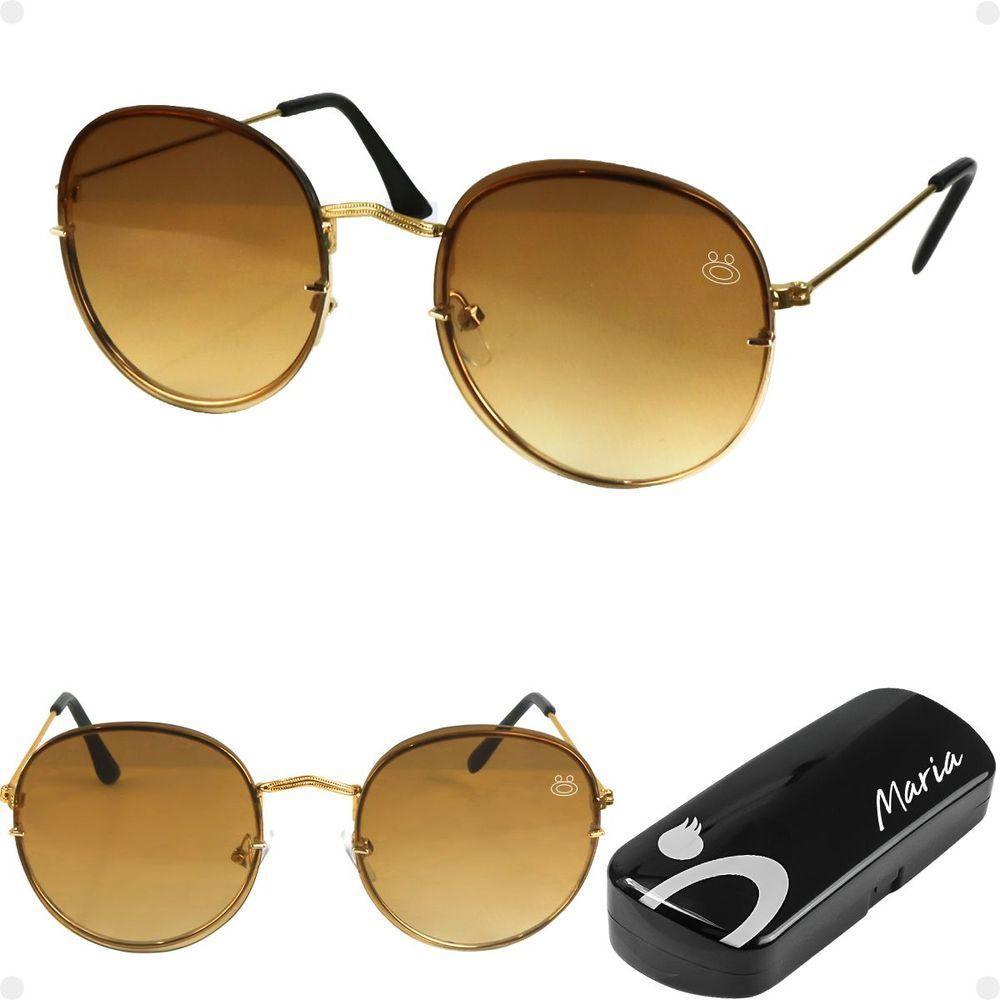 Oculos Sol Feminino Aço Inoxidavel Casual Preto + Case Lente Marrom Original Casual Presente Moda - 1