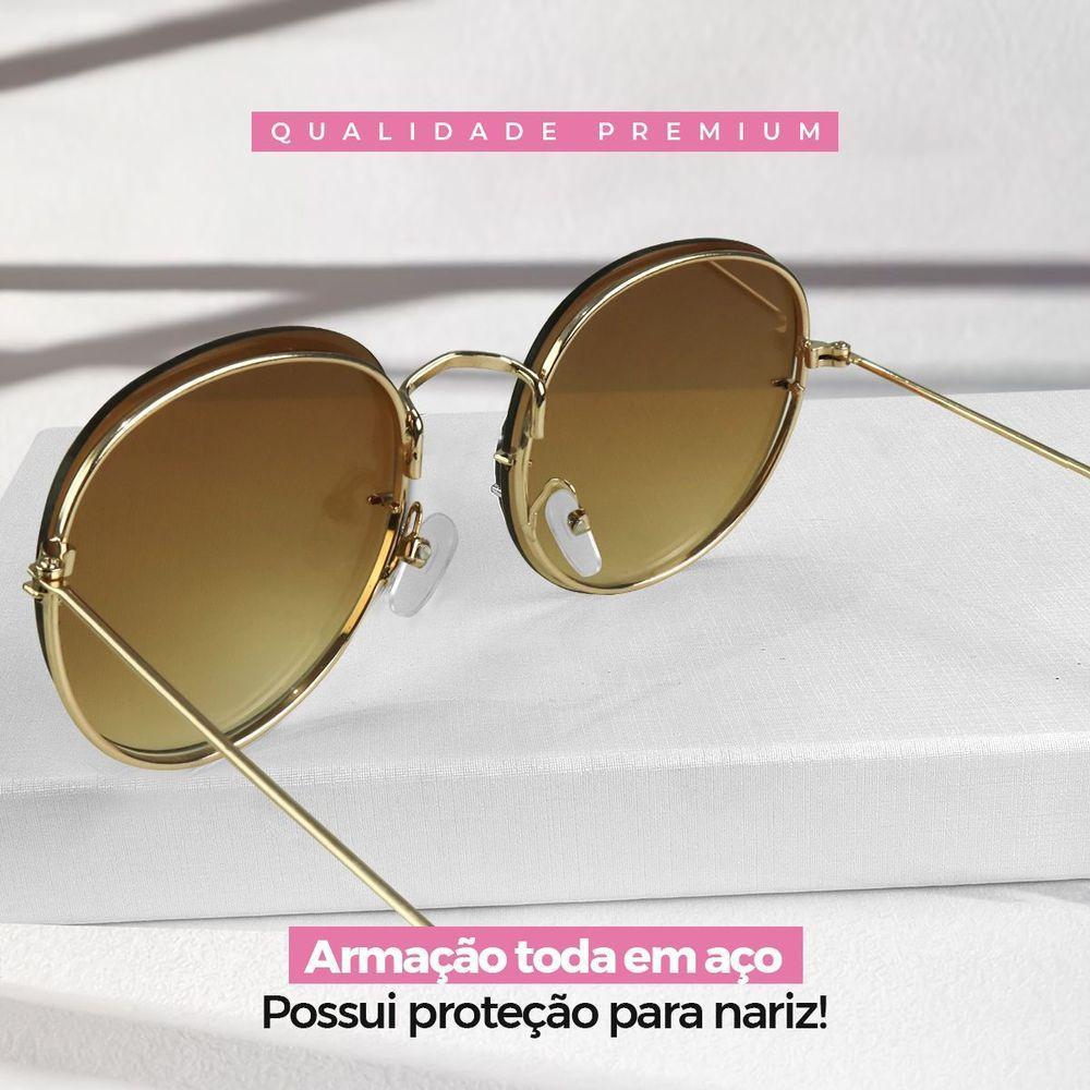 Oculos Sol Feminino Aço Inoxidavel Casual Preto + Case Lente Marrom Original Casual Presente Moda - 4