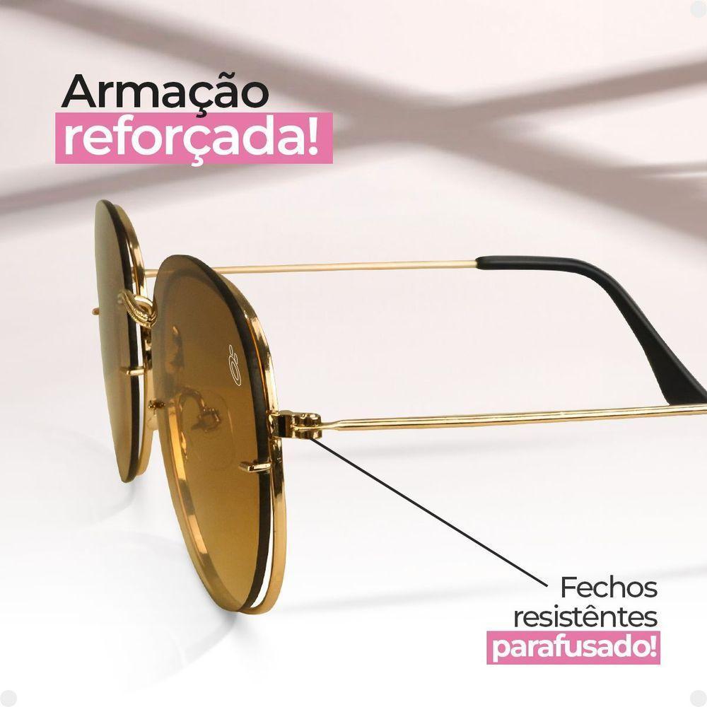 Oculos Sol Feminino Aço Inoxidavel Casual Preto + Case Lente Marrom Original Casual Presente Moda - 5