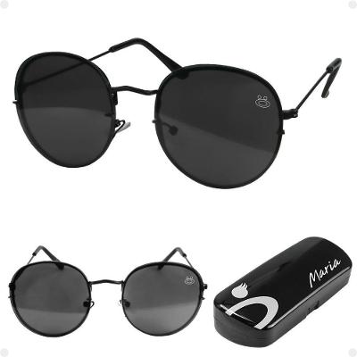 Oculos Sol Feminino Aço Inoxidavel Preto Casual Praia + Case Lente Preta Casual Presente Original