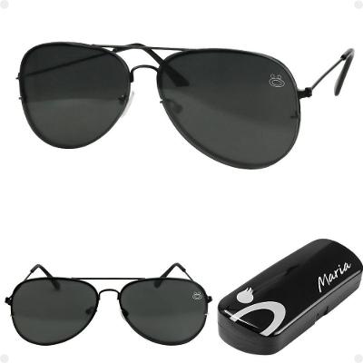 Oculos Sol Feminino Preto Aço Inoxidavel + Case Moda Masculina Qualidade Premium Lente Preta Casual