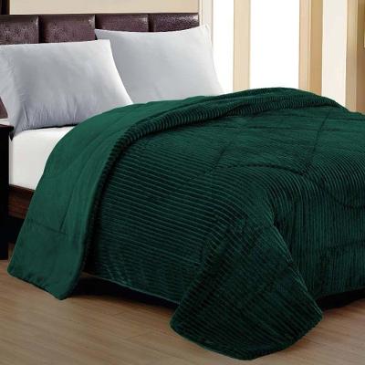 Cobertor Aveline Casal Queen Manta Plush Canelada 01 Peça Toque Macio - Verde Esmeralda