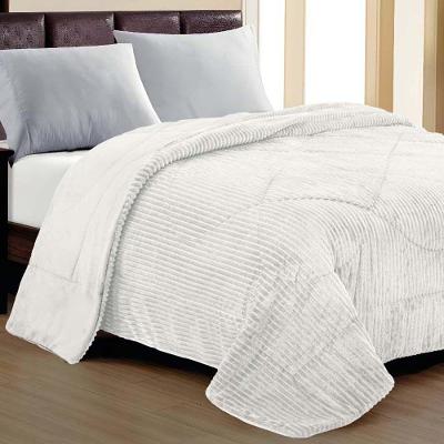 Cobertor Aveline Casal Queen Manta Plush Canelada 01 Peça Toque Macio - Branco