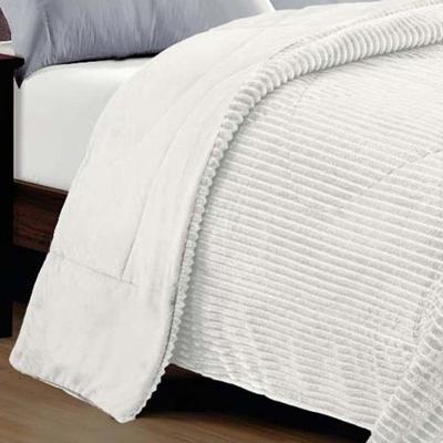 Cobertor Aveline Casal Queen Manta Plush Canelada 01 Peça Toque Macio - Branco