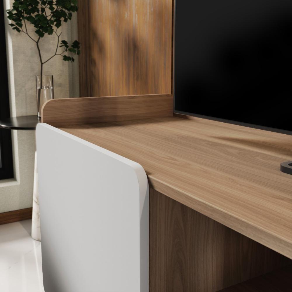 Rack Para Tv Até 65'' Com 2 Portas 150cm John - Natural/branco - 5