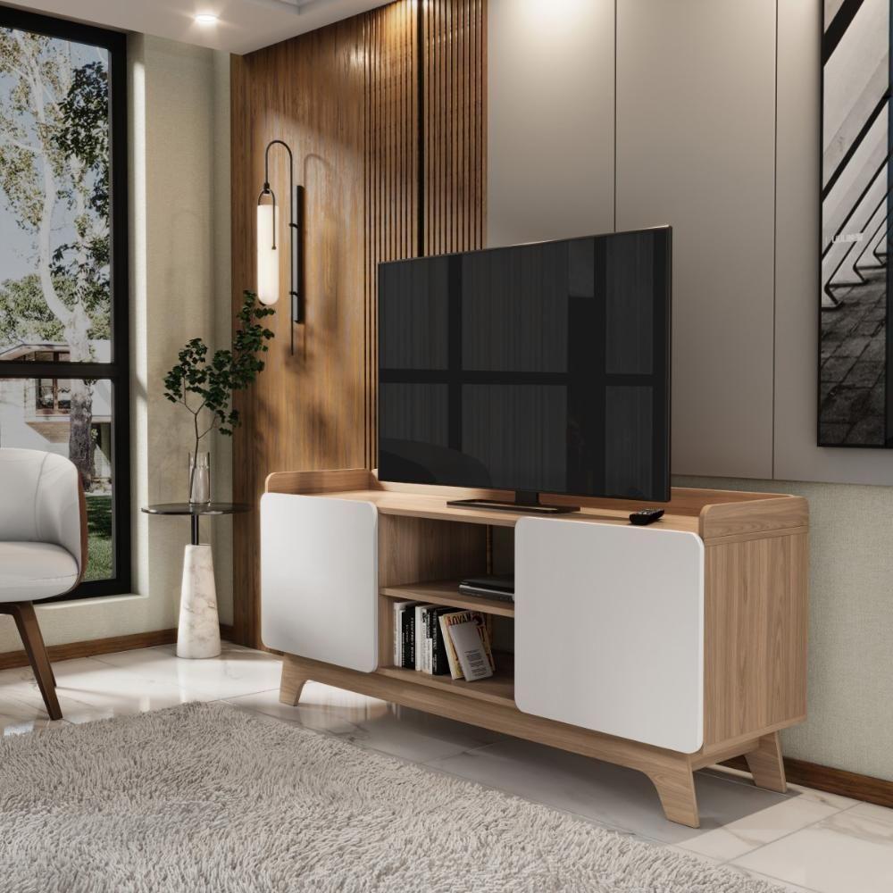 Rack Para Tv Até 65'' Com 2 Portas 150cm John - Natural/branco - 6