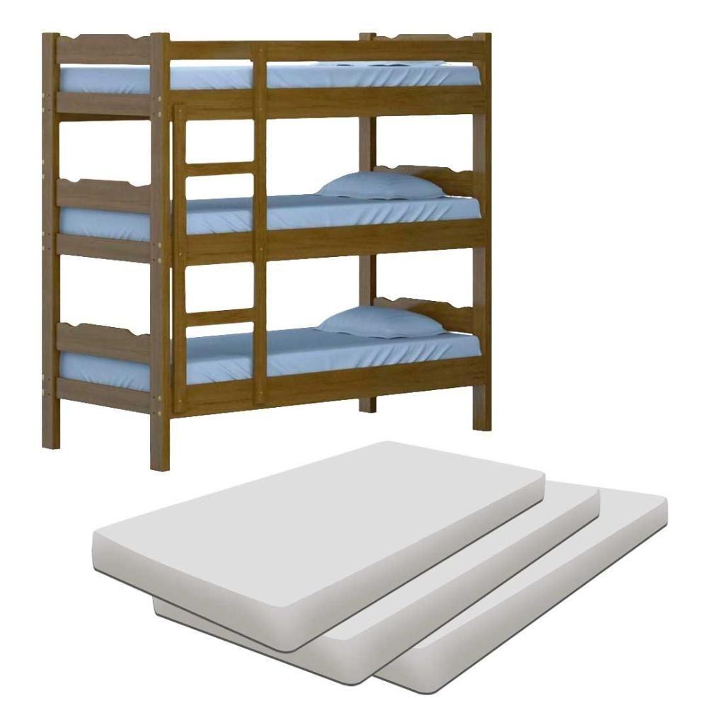 Treliche Madeira Maciça Reforçada Nogueira Com 3 Colchões Shop Jm - 1